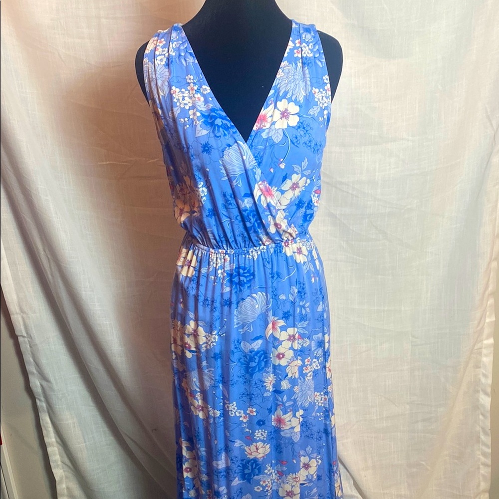 Blue Floral Sleeveless Maxi Dress